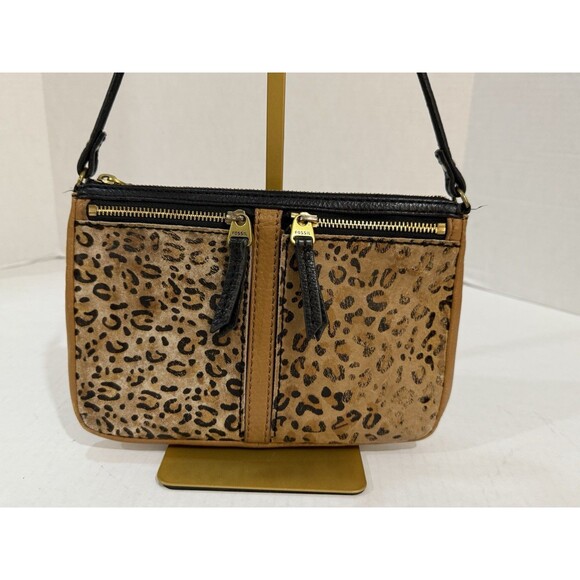 Fossil Handbags - Fossil Leopard Print Crossbody Bag Double Zip Purse Animal Print Hard to Find